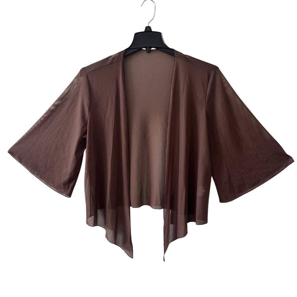 Brown Sheer Mesh OpenFront Kimono Sleeve Draped Cardigan M Flowy Boho Whimsigoth